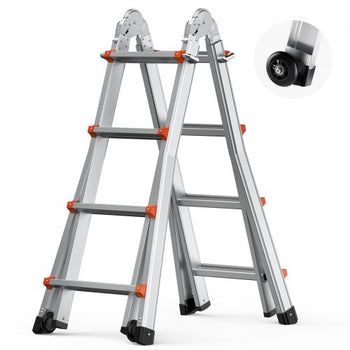 Telescoping Ladder A Frame, 13 FT Compact Aluminum Extension Ladder, Multi-Function Portable Collapsible RV Ladder, Telescopic Ladder for Homework Stairs Indoor Outdoor Roof, 330lb Load