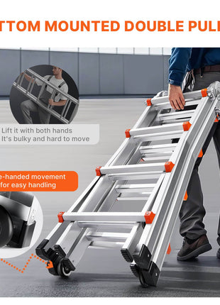 Telescoping Ladder A Frame, 13 FT Compact Aluminum Extension Ladder, Multi-Function Portable Collapsible RV Ladder, Telescopic Ladder for Homework Stairs Indoor Outdoor Roof, 330lb Load