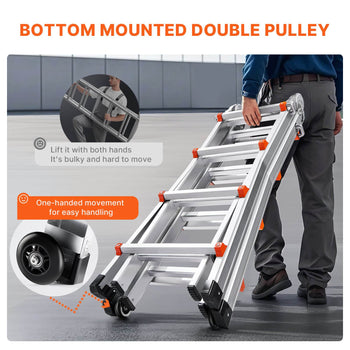 Telescoping Ladder A Frame, 13 FT Compact Aluminum Extension Ladder, Multi-Function Portable Collapsible RV Ladder, Telescopic Ladder for Homework Stairs Indoor Outdoor Roof, 330lb Load