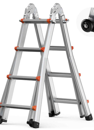 Telescoping Ladder A Frame, 13 FT Compact Aluminum Extension Ladder, Multi-Function Portable Collapsible RV Ladder, Telescopic Ladder for Homework Stairs Indoor Outdoor Roof, 330lb Load