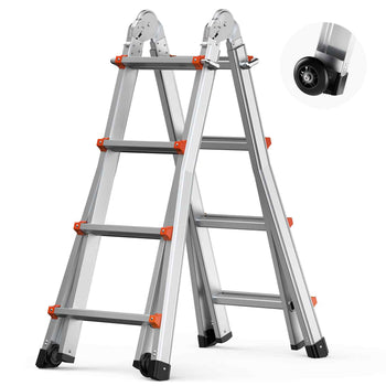Telescoping Ladder A Frame, 13 FT Compact Aluminum Extension Ladder, Multi-Function Portable Collapsible RV Ladder, Telescopic Ladder for Homework Stairs Indoor Outdoor Roof, 330lb Load