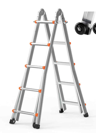Telescoping Ladder A Frame, 20 FT Compact Aluminum Extension Ladder, Multi-Function Portable Collapsible RV Ladder, Telescopic Ladder for Homework Stairs Indoor Outdoor Roof, 330lb Load