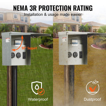 NEMA 3R waterproof electrical box with 90° support, dustproof design, ideal for outdoor installations.