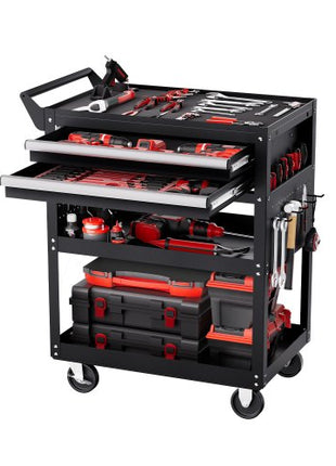 5-Tier Tool Cart with Wheels, 400 lbs Load Capacity, Rolling Work Cart with 2 Drawers & Pegboard, Mechanic Tool Storage Organizer with Locking System for Garage, Warehouse and Repair Shop, Black