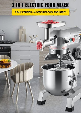 Commercial Stand Mixer, 20Qt Stainless Steel Bowl, 1100W 2 in 1 Multifunctional Electric Food Mixer with Meat Grinder & 3 Speeds, Dough Hook Whisk Beater Included, Perfect for Bakery Pizzeria