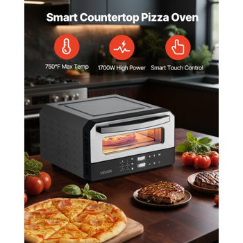 Electric Pizza Oven, Smart Pizzas Maker Indoor with 5 Preset, 12-Inch Countertop Pizza Cooker w/ Touch Srceen, 750? Max Temp, 2-Min Rpaid Baking Oven Thin & Crispy, Neapolitan, Frozen, New York