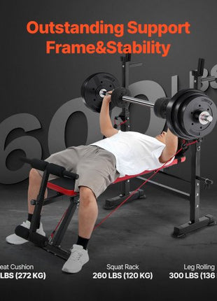 Weight Bench, Multi-Functional Adjustable Weight Bench Press for Full Body Workout, 600lbs Exercise Sit up Bench for Home Gym Strength Training, Flat Bench with Quick Folding & Fast Adjustment