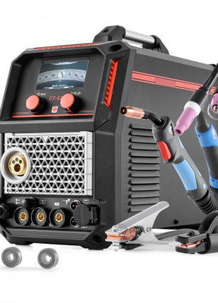 5-in-1 Plasma Cutter Welder Combo - CUT/TIG/Gas MIG/Flux MIG/MMA, 50A Non-Contact Plasma Cutting Machine & 200A Synergic Welder, 110V/220V Aluminum Pulse Mig Welder Compatible with Spool Gun