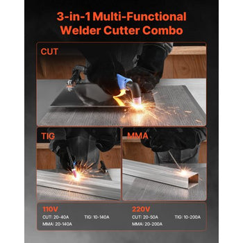 3-in-1 Plasma Cutter Welder Combo - CUT/TIG/MMA, 50A Non-Contact Cutting Machine & 200A TIG Stick Welder, Digital 110/220V Dual Voltage with 2T/4T/PA/PT Function for Home Repairs Workshops