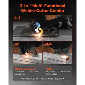 3-in-1 Plasma Cutter Welder Combo - CUT/TIG/MMA, 50A Plasma Cutting Machine & 200A TIG Stick Welder, Digital 110/220V Dual Voltage with 2T/4T/PA/PT Function for Home Repairs, Workshops