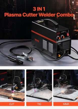 3 in 1 Plasma Cutter Welder Machine, CT-520GD TIG/MMA Plasma Cutter Combo Machine, 50A Non-Touch Pilot Arc Plasma Cutter, 200A TIG and Stick Welder, Digital 110/220V Dual Voltage IGBT Inverter