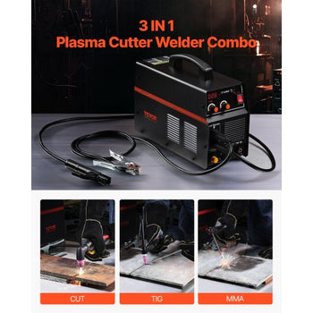 3 in 1 Plasma Cutter Welder Machine, CT-520GD TIG/MMA Plasma Cutter Combo Machine, 50A Non-Touch Pilot Arc Plasma Cutter, 200A TIG and Stick Welder, Digital 110/220V Dual Voltage IGBT Inverter