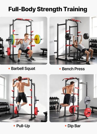 Power Cage Power Rack, Multifunctional Barbell Squat Rack with Adjustable Height, Home Gym Strength Training Workout Equipment with J-Hooks & More Fitness Attachment for Bench Press Pull-Up Dips