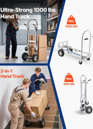 2 in 1 Hand Truck, 1000 lbs Load Capacity for 4-Wheel Mode, Convertible Hand Truck Dolly with Non-Slip Handle & Wheels, Portable Trolley Dolly for Moving Home, Office, Warehouse, Supermarket