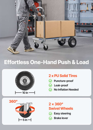 2 in 1 Hand Truck, 1000 lbs Load Capacity for 4-Wheel Mode, Convertible Hand Truck Dolly with Non-Slip Handle & Wheels, Portable Dolly for Moving Home, Office, Warehouse, Supermarket