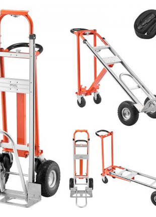 4 in 1 Hand Truck, 1000 lbs Load Capacity for 4-Wheel Mode, Convertible Hand Truck Dolly with Non-Slip Handle & Wheels, Aluminum Alloy Portable Trolley Dolly for Moving Home, Office, Warehouse