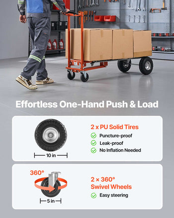 4 in 1 Hand Truck, 1000 lbs Load Capacity for 4-Wheel Mode, Convertible Hand Truck Dolly with Non-Slip Handle & Wheels, Aluminum Alloy Portable Dolly for Moving Home, Office, Warehouse