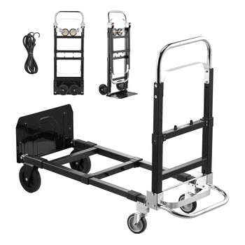 2 in 1 Folding Hand Truck, 500 lbs Load Capacity for 4-Wheel Mode, Convertible Hand Truck Dolly with Wheels & Adjustable Handle, Portable Dolly for Moving Home, Office, Warehouse