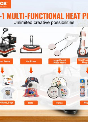 Heat Press Machine, 8 in 1 Combo Digital Multifunctional Sublimation Heat Transfer Machine 12x15 inch,  360 Degree Rotation Swing Away for Printing T Shirts Mug Cap Hat Plate