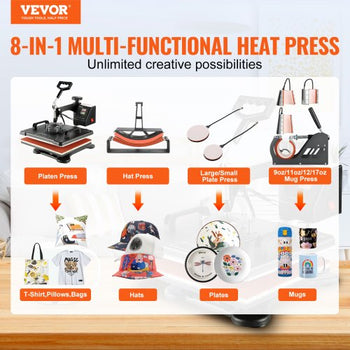 Heat Press Machine, 8 in 1 Combo Digital Multifunctional Sublimation Heat Transfer Machine 12x15 inch,  360 Degree Rotation Swing Away for Printing T Shirts Mug Cap Hat Plate