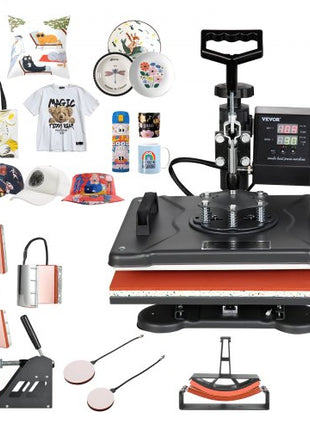 Heat Press Machine, 8 in 1 Combo Digital Multifunctional Sublimation Heat Transfer Machine 12x15 inch,  360 Degree Rotation Swing Away for Printing T Shirts Mug Cap Hat Plate