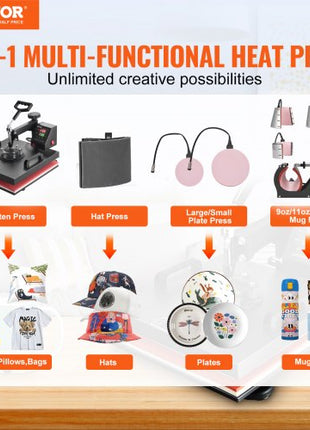 8 in 1 Heat Press Machine 15x15 Inch T-Shirt Pressing Machine 360° Swing Away Professional Sublimation Heat Press for Sublimation, Vinyl, Heat Transfer Projects
