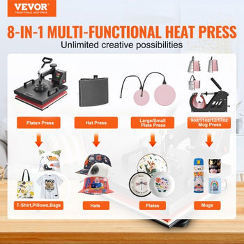 8 in 1 Heat Press Machine 15x15 Inch T-Shirt Pressing Machine 360° Swing Away Professional Sublimation Heat Press for Sublimation, Vinyl, Heat Transfer Projects