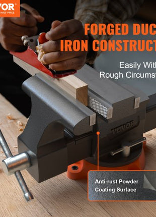 Bench Vise, 6.5" Jaw Width 6.5" Forward &9.3" Reverse Opening, 360-Degree Swivel Locking Base Multipurpose Workbench with Anvil, Heavy Duty Ductile Iron with Bolts & Nuts, for Drilling, Pipe Cut