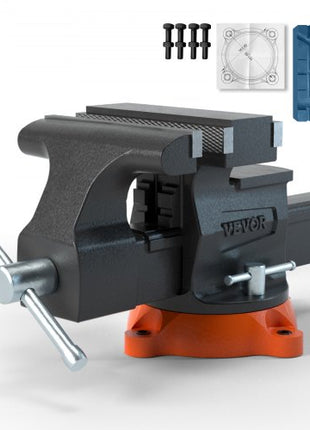 Bench Vise, 6.5" Jaw Width 6.5" Forward &9.3" Reverse Opening, 360-Degree Swivel Locking Base Multipurpose Workbench with Anvil, Heavy Duty Ductile Iron with Bolts & Nuts, for Drilling, Pipe Cut