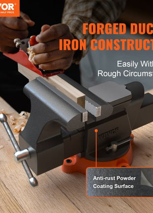 Bench Vise, 6-inch Jaw Width 5.9-inch Jaw Opening, 360-Degree Swivel Locking Base Multipurpose Vise with Anvil, Heavy Duty Ductile Iron Workbench Vise with Bolts & Nuts, for Drilling, Pipe Cutti