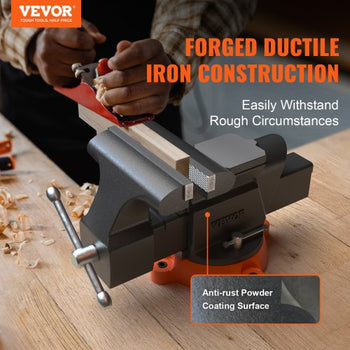 Bench Vise, 6-inch Jaw Width 5.9-inch Jaw Opening, 360-Degree Swivel Locking Base Multipurpose Vise with Anvil, Heavy Duty Ductile Iron Workbench Vise with Bolts & Nuts, for Drilling, Pipe Cutti