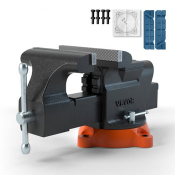 Bench Vise, 6-inch Jaw Width 5.9-inch Jaw Opening, 360-Degree Swivel Locking Base Multipurpose Vise with Anvil, Heavy Duty Ductile Iron Workbench Vise with Bolts & Nuts, for Drilling, Pipe Cutti