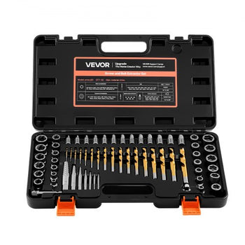 Screw Extractor Set with Drill Bits, 65 Pieces, Easy Out Nut Bolt Extractors and Drill Bits, with Adapters, Solid Storage Case, Cr-Mo Steel for Removing Rounded, Broken, or Stripped Fasteners
