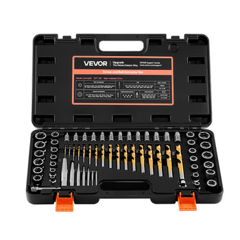 Screw Extractor Set with Drill Bits, 65 Pieces, Easy Out Nut Bolt Extractors and Drill Bits, with Adapters, Solid Storage Case, Cr-Mo Steel for Removing Rounded, Broken, or Stripped Fasteners