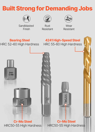 Screw Extractor Set with Drill Bits, 54 Pieces, Easy Out Nut Bolt Extractors and Drill Bits, with Adapters, Solid Storage Case, Cr-Mo Steel for Removing Rounded, Broken, or Stripped Fasteners