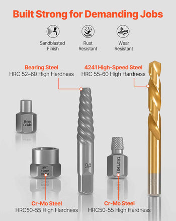 Screw Extractor Set with Drill Bits, 54 Pieces, Easy Out Nut Bolt Extractors and Drill Bits, with Adapters, Solid Storage Case, Cr-Mo Steel for Removing Rounded, Broken, or Stripped Fasteners