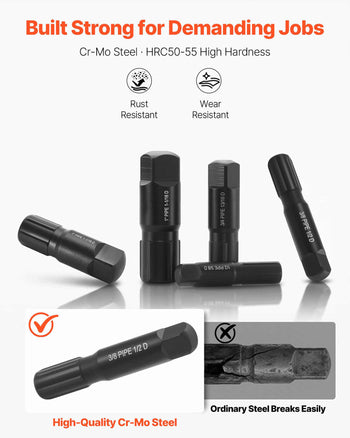 Pipe Extractor Set, 9 Pieces Heavy Duty Steel Broken Pipe Extractors, with Solid Storage Case, Cr-Mo Steel for Removing 1/8" to 1" Damaged Threaded Pipes and Fittings, for Plumbers Mechanics DIY