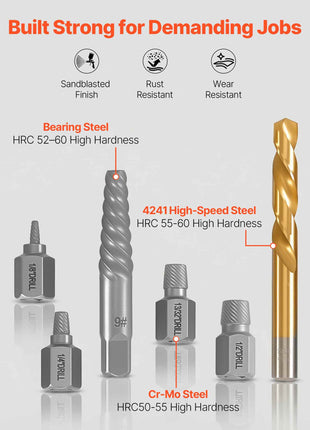 Screw Extractor Set with Drill Bits, 41 Pieces, Easy Out Bolt Extractors and Drill Bits, with Adapters, Solid Storage Case, Cr-Mo Steel for Removing Rounded, Broken, or Stripped Bolts, Screws