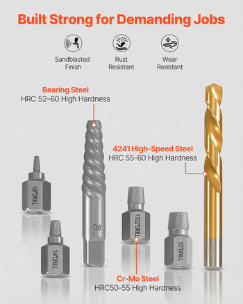 Screw Extractor Set with Drill Bits, 41 Pieces, Easy Out Bolt Extractors and Drill Bits, with Adapters, Solid Storage Case, Cr-Mo Steel for Removing Rounded, Broken, or Stripped Bolts, Screws
