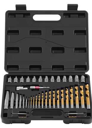 Screw Extractor Set with Drill Bits, 41 Pieces, Easy Out Bolt Extractors and Drill Bits, with Adapters, Solid Storage Case, Cr-Mo Steel for Removing Rounded, Broken, or Stripped Bolts, Screws