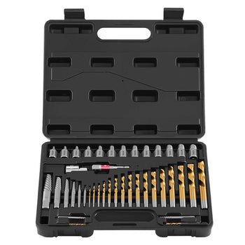 Screw Extractor Set with Drill Bits, 41 Pieces, Easy Out Bolt Extractors and Drill Bits, with Adapters, Solid Storage Case, Cr-Mo Steel for Removing Rounded, Broken, or Stripped Bolts, Screws