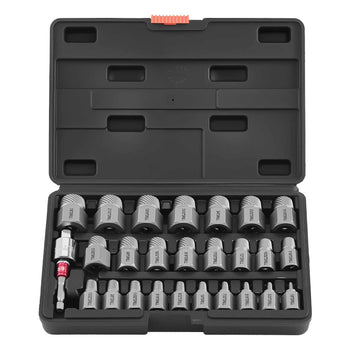 Screw Extractor Set, 27 Pieces Hex Head Multi-Spline Easy Out Bolt Extractor Tool, with Adapters, Solid Storage Case, Cr-Mo Steel Stripped Bolt Remover for Removing Rounded, Broken Bolts, Screws