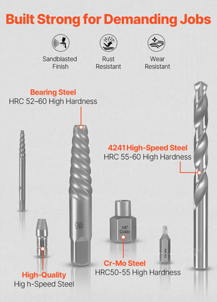 Screw Extractor Set with Drill Bits, 49 Pieces, Easy Out Nut Bolt Extractors and Drill Bits, with Adapters, Solid Storage Case, Cr-Mo Steel for Removing Rounded, Broken, or Stripped Fasteners
