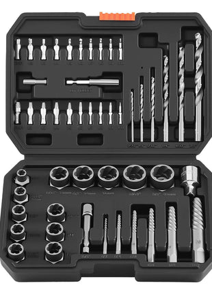 Screw Extractor Set with Drill Bits, 49 Pieces, Easy Out Nut Bolt Extractors and Drill Bits, with Adapters, Solid Storage Case, Cr-Mo Steel for Removing Rounded, Broken, or Stripped Fasteners