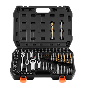 Screw Extractor Set, 63 Pieces, with Nut and Bolt Extractors, Nut Splitters, Taps, Drill Bits, Wrenches, Adapters, and Solid Storage Case, for Removing Rounded, Broken, or Stripped Fasteners