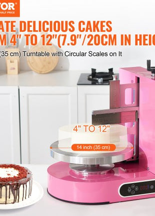 Cake Decorating Machine, Cake Cream Spreading Coating Smearing Machine, Low Noise Cake Frosting Machine, Turntable with Adjustable Scraper, for 4" to 12" Cake, 25-320RPM Rotating Speed, Pink