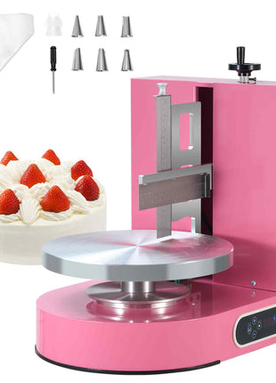Cake Decorating Machine, Cake Cream Spreading Coating Smearing Machine, Low Noise Cake Frosting Machine, Turntable with Adjustable Scraper, for 4" to 12" Cake, 25-320RPM Rotating Speed, Pink