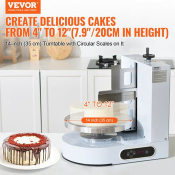Cake Decorating Machine, Cake Cream Spreading Coating Smearing Machine, Low Noise Cake Frosting Machine, Turntable with Adjustable Scraper, for 4" to 12" Cake, 25-320RPM Rotating Speed, White