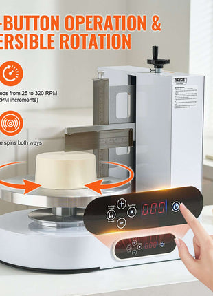 Cake Decorating Machine, Cake Cream Spreading Coating Smearing Machine, Low Noise Cake Frosting Machine, Turntable with Adjustable Scraper, for 4" to 12" Cake, 25-320RPM Rotating Speed, White