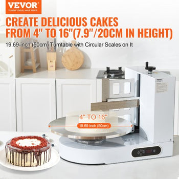 Cake Decorating Machine, Cake Cream Spreading Coating Smearing Machine, Low Noise Cake Frosting Machine, Turntable with Adjustable Scraper, for 4" to 16" Cake, 25-320RPM Rotating Speed, White